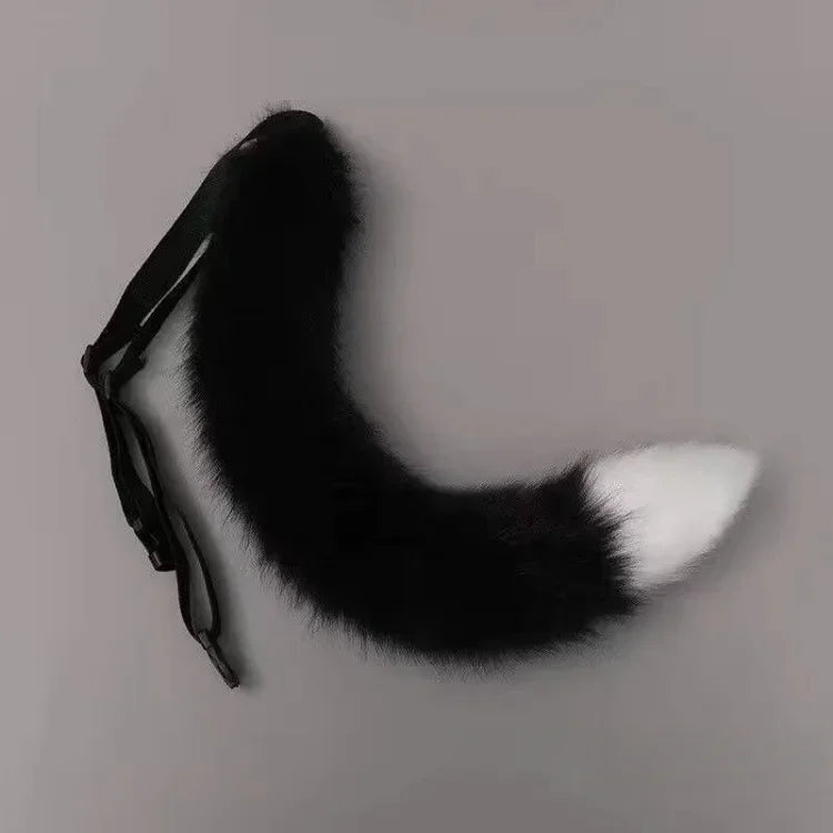 Handmade Anime Furry Tail | Red/Beige/Black with White Tips | Ideal for Cosplay, Maid & Fox Girl Look | Includes Headband