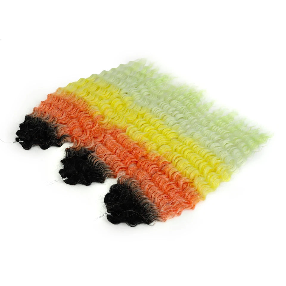 22 Inch Ombre Blonde Rainbow Water Wave Crochet Hair – 300g Synthetic Curly Braiding Extensions