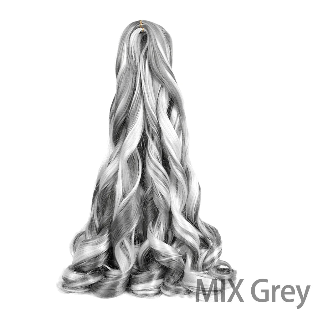 1B/Pink 24" Synthetic French Curly Braiding Hair Pre Stretched Loose Wavy Spiral Curl Crochet Braids Hair Extensions for Women