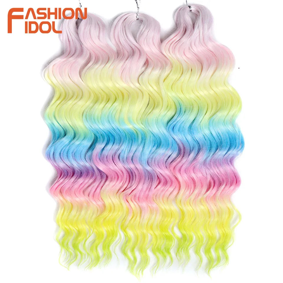 24 Inch Synthetic Hair Water Wave Braiding Hair Extensions Ombre Blonde Deep Wave Afro Curl Twist Crochet Hair for Women