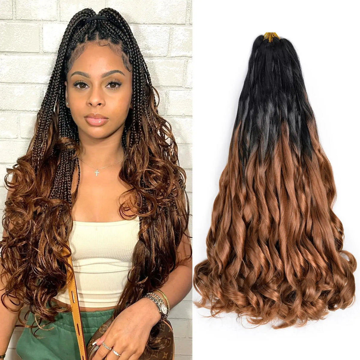 24 inch French Curl Braiding Hair Soft Loose Wave Ombre