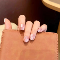 10pcs Sweet Cute Press-On Nails – Blue Nude Short Round Cat Eye False Nails with Butterfly, Shiny Summer Set