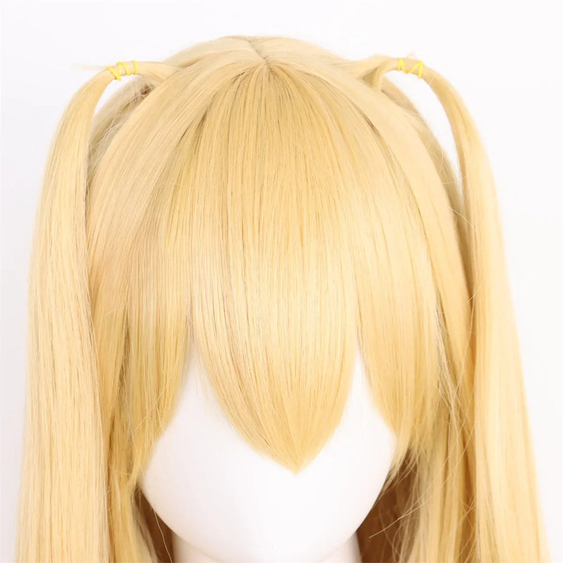 Long Yellow Double Ponytail Cosplay Wig – Heat-Resistant Synthetic Anime Style Wig for Women