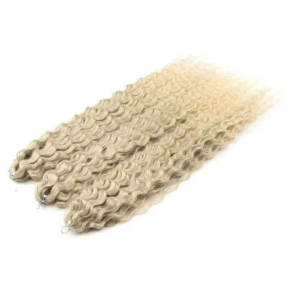 22 Inch Ombre Blonde Rainbow Water Wave Crochet Hair – 300g Synthetic Curly Braiding Extensions