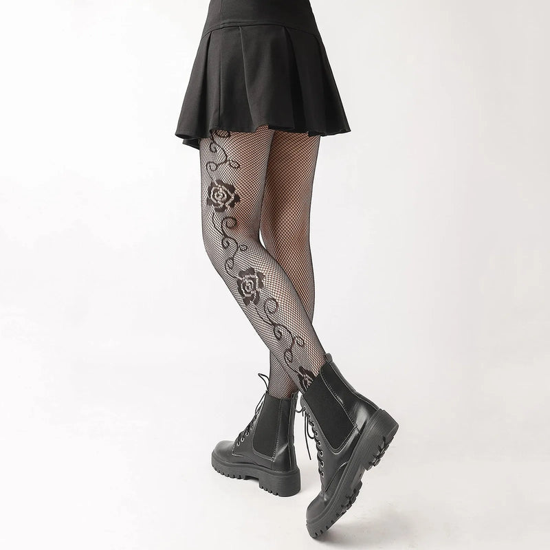 Japanese Lolita Retro Floral Rattan White Hosiery Hot Tights Classic Lolita Hollowed Out Lace Mesh Stockings Bottomed Pantyhose