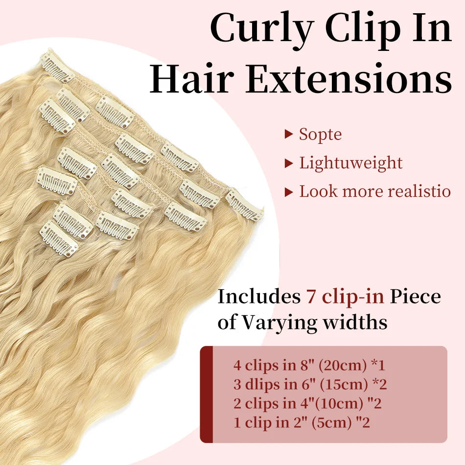 Curly Water Wave Human Hair Clip-Ins – 7 Pieces