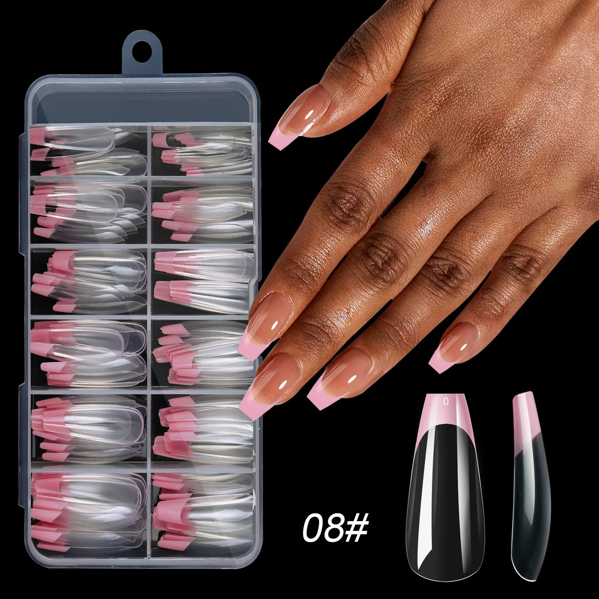 120PCS Acrylic French Press On Nails Medium Square Full Cover Nail Tips – Mixed Sizes, Removable False Nails