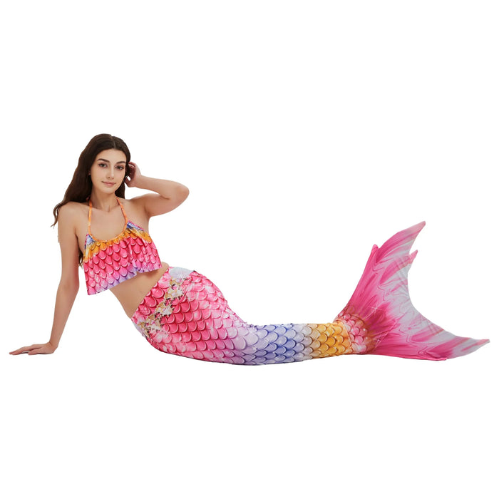 New Kids Adult Little Mermaid Tail Costume Family Girl Swimmable Monofin Bathing Swimsuit Set Mermaid Tails for Swimming Cosplay