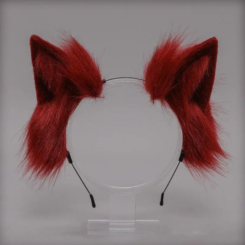 Plush Cat Ears Realistic Lolita Headband Cat Tail Cosplay Accessories Hand-made Simulation Animal Ears Halloween Headwear Kawaii