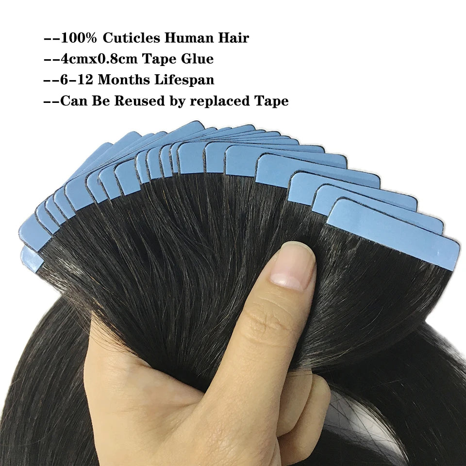 Straight Tape-In Human Hair Extensions – 20, 40 or 60 Pieces