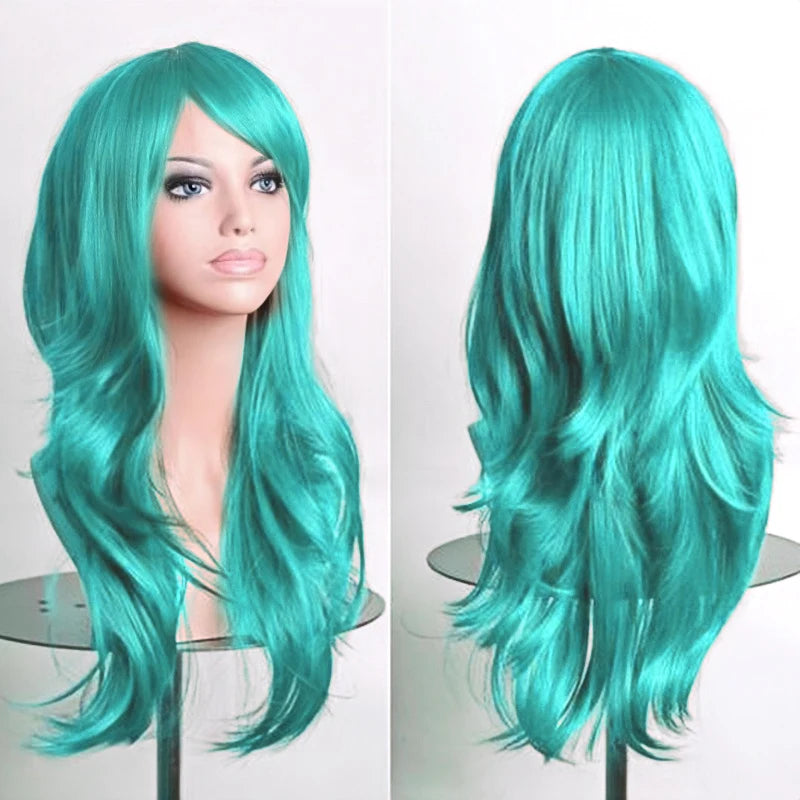 Soowee 70cm Long Synthetic Wigs Pink Purple Cosplay Wig Wavy Halloween Costume Hair Fake Hairpieces for Women