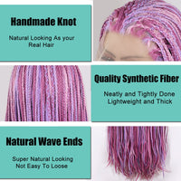 28Inch Pink Highlight Box Braided Wigs for Women Knotless Goddess Box Braid Lace Front Wig Colored Crochet Braid Synthetic Wig