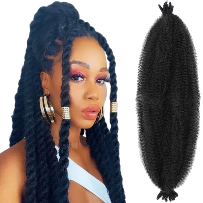 Springy Afro Twist Hair – Kinky Spring Twist Braiding Hair for Butterfly Locs & Distressed Locs, Natural Black Marley Twist Extensions