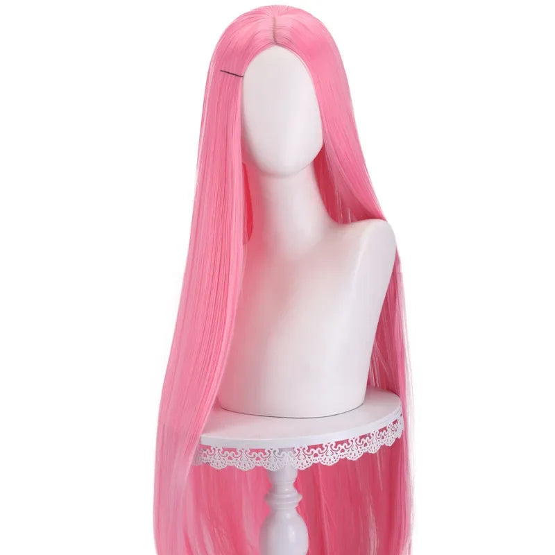 Long Straight Cosplay Wig 100cm Centre Parting Central Split Blond Pink Red Purple Heat Resistant Synthetic Hair Wigs