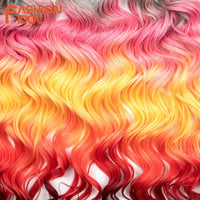 24inch 300g/3pcs Ombre Pink Orange Red Crochet Hair Extensions Total Heat Resistant Synthetic Wavy Braiding Hair