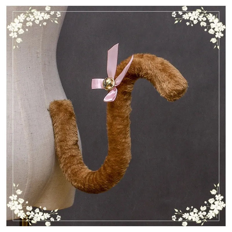 Plush Cat Tail Cosplay Accessory – Cute Anime Lolita Maid Style with Bells, Handmade Costume Prop