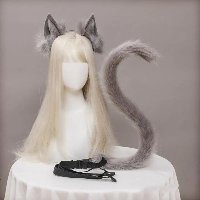 Plush Cat Ears Realistic Lolita Headband Cat Tail Cosplay Accessories Hand-made Simulation Animal Ears Halloween Headwear Kawaii