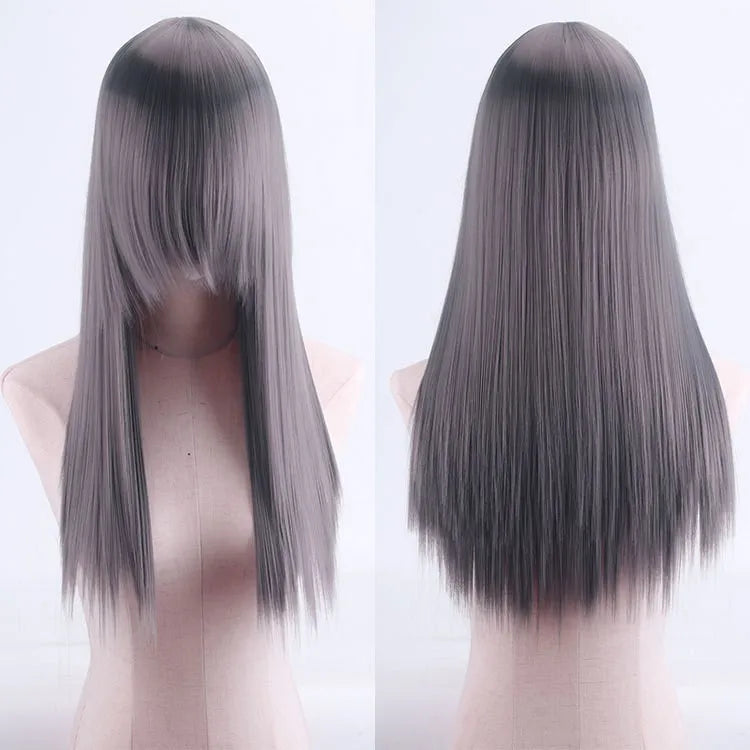 Cosplay Synthetic Wig 60cm Long Straight Curly Hairpiece Thickened High Temp Fiber Rainbow Color Rose Cap Party Halloween