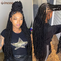 Locs Goddess Full Lace Synthetic Braided Wig 40'' Soft Butterfly Crochet Hair Wig Pre Looped Afro Box Braids Wig For Black Women