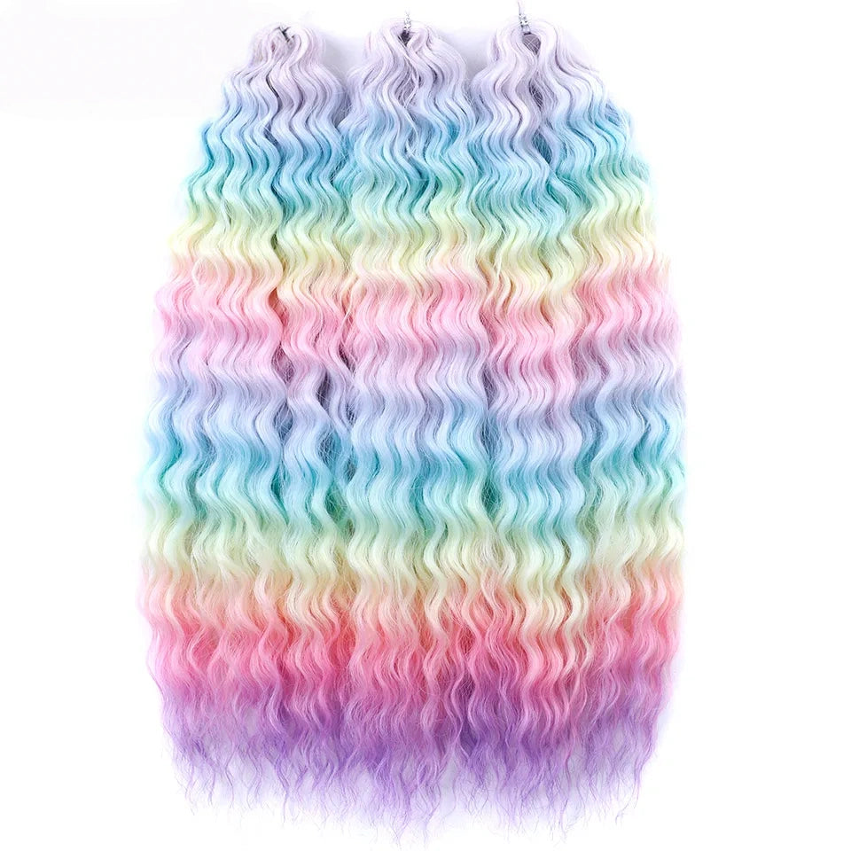 24 Inch Water Wave Crochet Braiding Hair Pink Blonde Synthetic Hair Extensions for Black Women