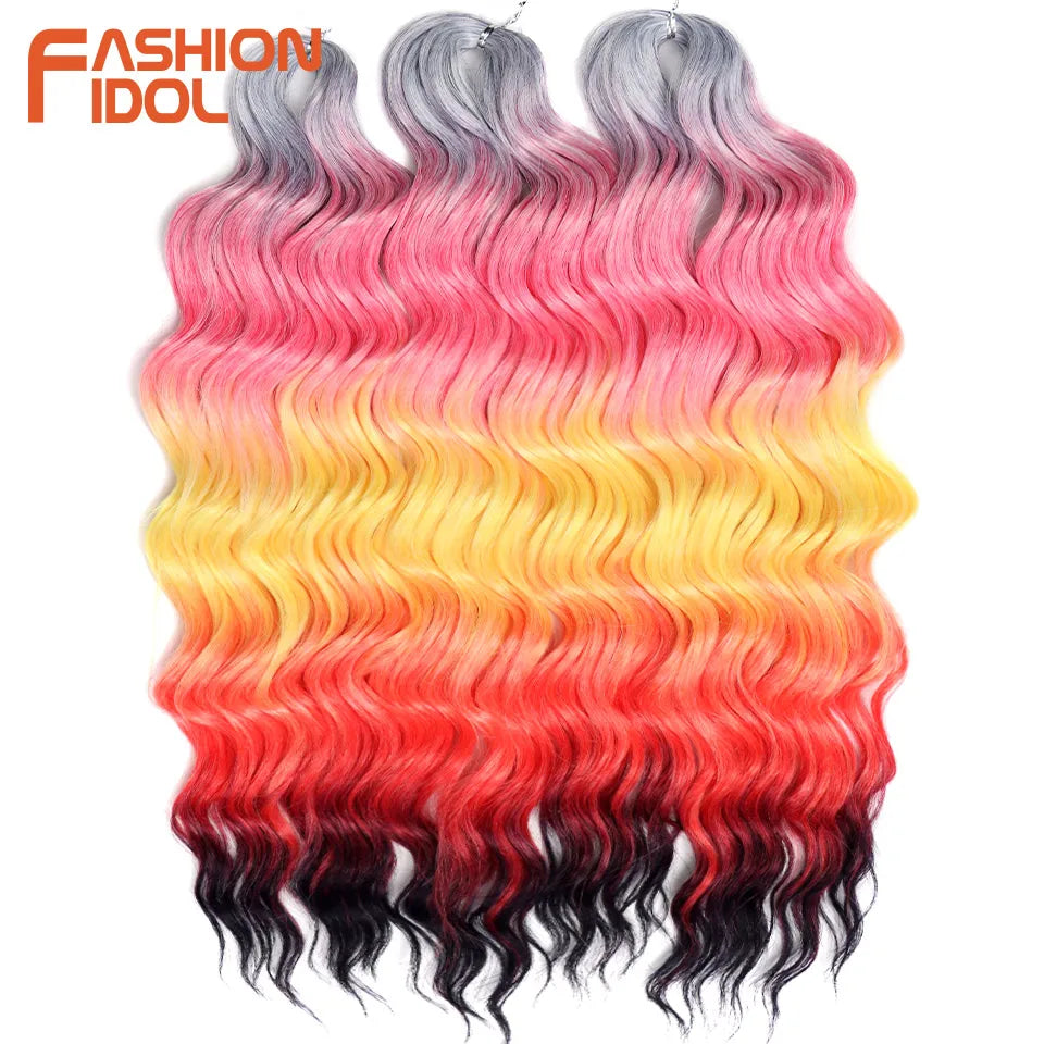 24 Inch Synthetic Hair Water Wave Braiding Hair Extensions Ombre Blonde Deep Wave Afro Curl Twist Crochet Hair for Women