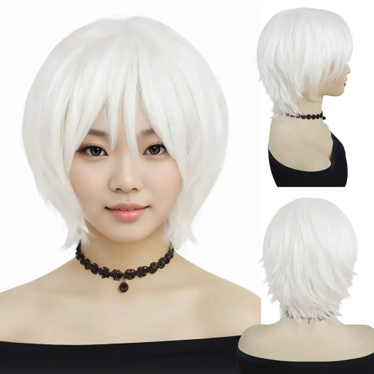Short Pink Straight Synthetic Cosplay Wig with Bangs – Costume Wig for Women