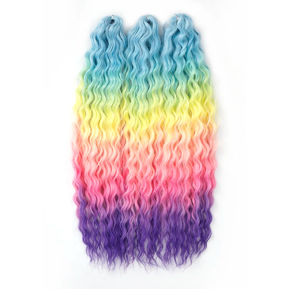 22 Inch Ombre Blonde Rainbow Water Wave Crochet Hair – 300g Synthetic Curly Braiding Extensions