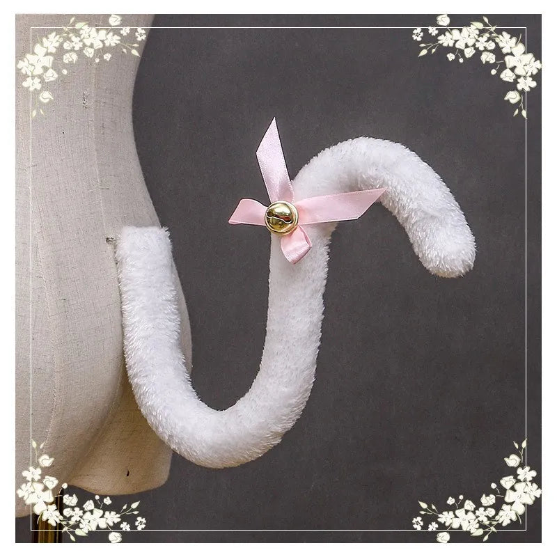 Plush Cat Tail Cosplay Accessory – Cute Anime Lolita Maid Style with Bells, Handmade Costume Prop