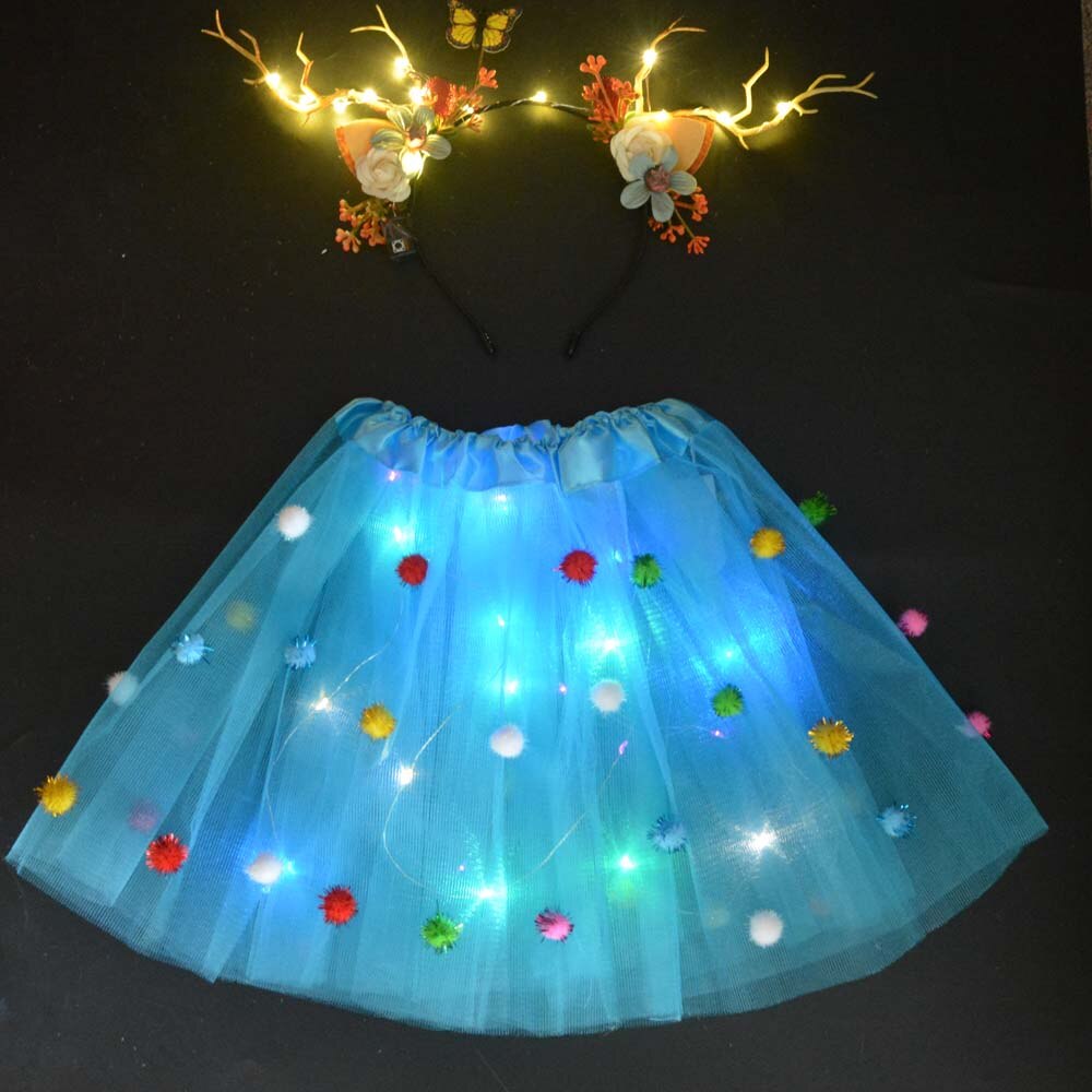 ライト LED フラワーガール子供服チュチュスカートプリンセスパーティートナカイ角カチューシャ鹿の耳誕生日クリスマスハロウィン