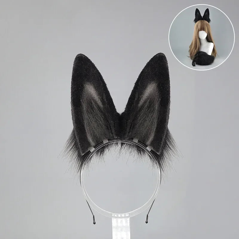 Furry Bunny Ears Headband Lolita Realistic Tail Set Cute Plush Cosplay Animal Tail Props Party Animal Tails Cosplay Costume