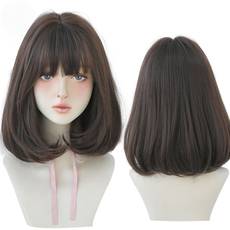 Short Black Bob Wig with Bangs – Synthetic Heat-Resistant Daily Wear Wig