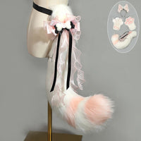Hand-made Realistic Fluffy Fox Ear Headwear Faux Fur Wolf  Tail Plush Cat Claw Gloves Lolita Anime Exhibition Cosplay Props