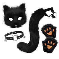 5-Piece Faux Fur Fox Tail Costume Set – Mask, Plush Paw Gloves & Collar for Cat / Wolf Cosplay