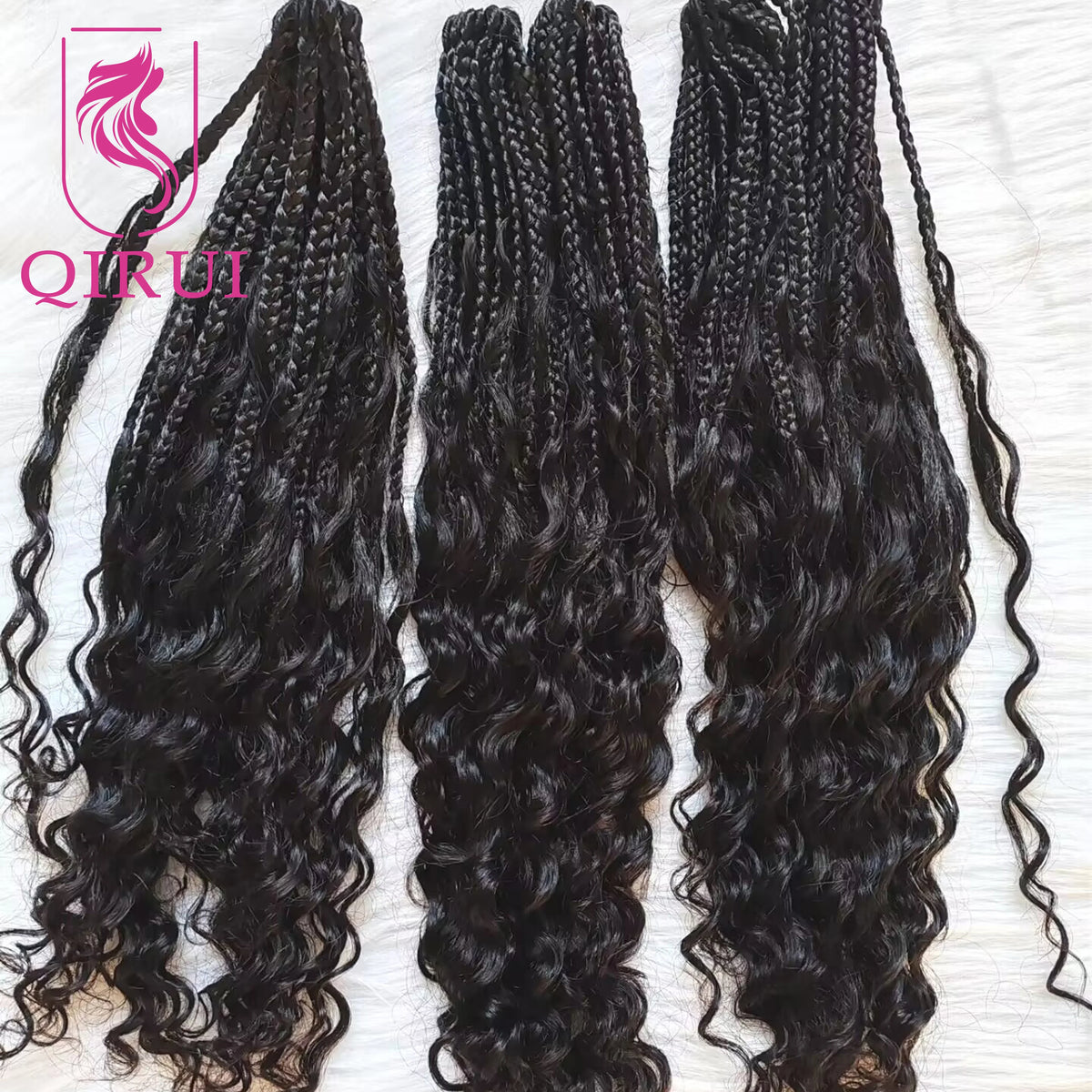 Boho Box Braids with Human Hair Curls – Pre-Looped