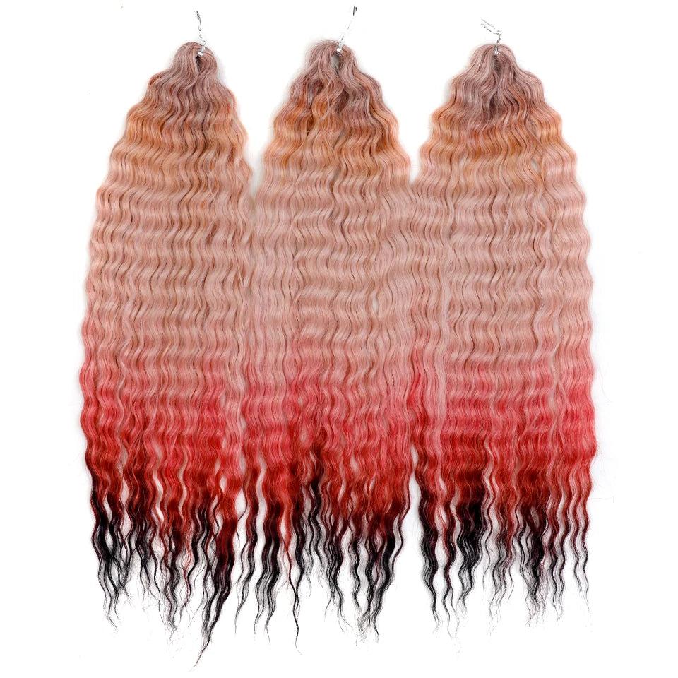 22 Inch Ombre Blonde Rainbow Water Wave Crochet Hair – 300g Synthetic Curly Braiding Extensions