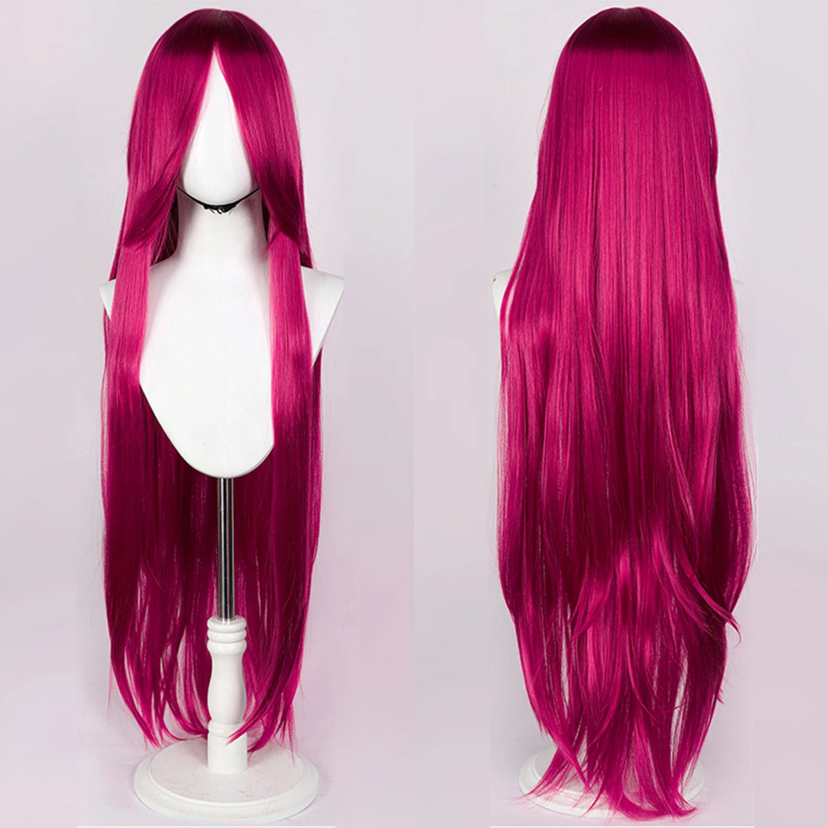 100cm Long Straight Synthetic Wig with Bangs – Pink Purple Cosplay Wig for Women