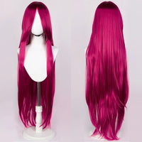 100cm Long Straight Synthetic Wig with Bangs – Pink Purple Cosplay Wig for Women