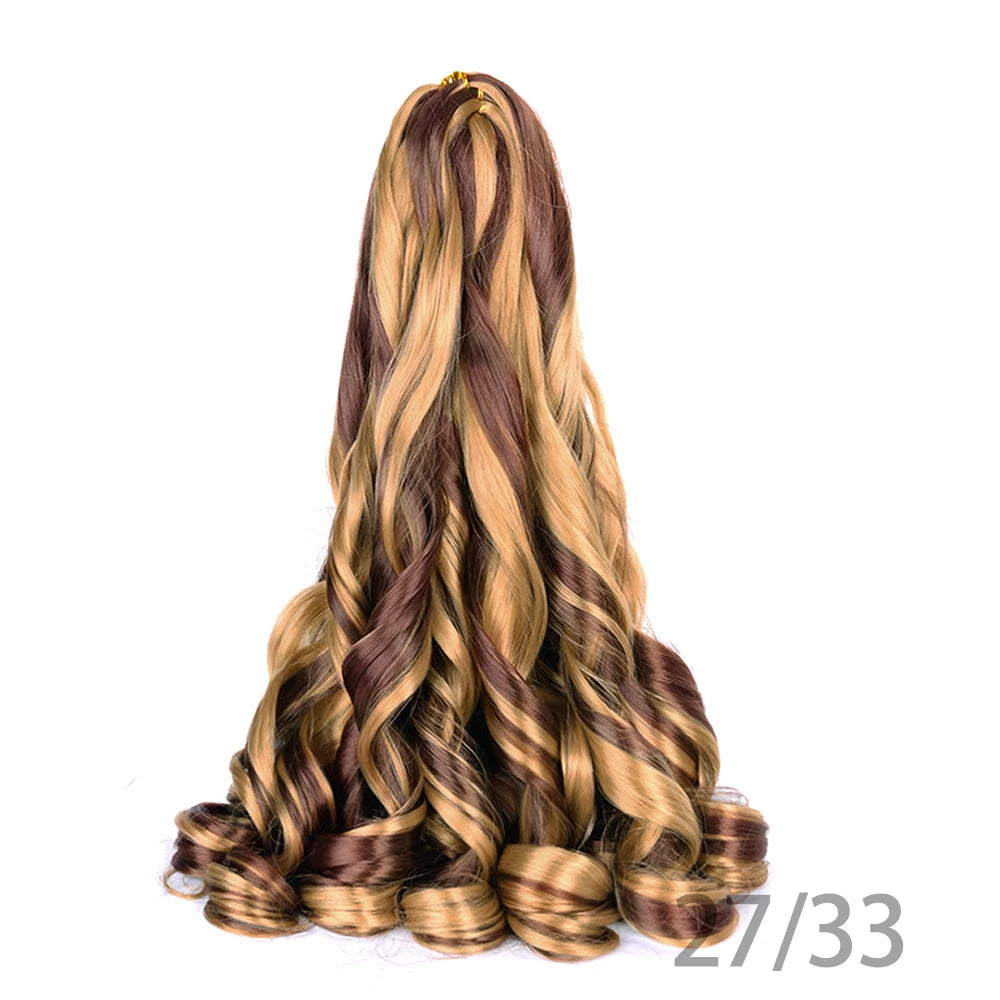 1B/Pink 24" Synthetic French Curly Braiding Hair Pre Stretched Loose Wavy Spiral Curl Crochet Braids Hair Extensions for Women