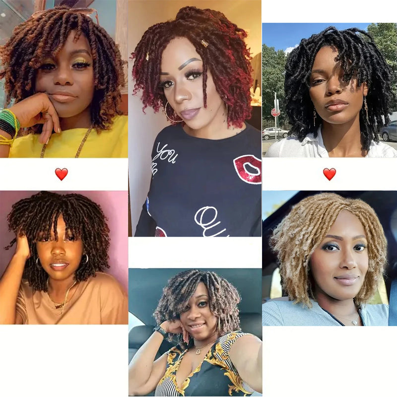 Locs Afro Bob Braided Wig Synthetic Faux Locs Crochet Twist Braiding Wig Versatile Dreadlocks Style Short Wigs For Women