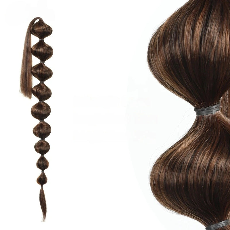 Synthetic Bubble Ponytail Wrap-Around Lantern Hair Extension – Long Afro Bubble Braids, Black & Brown