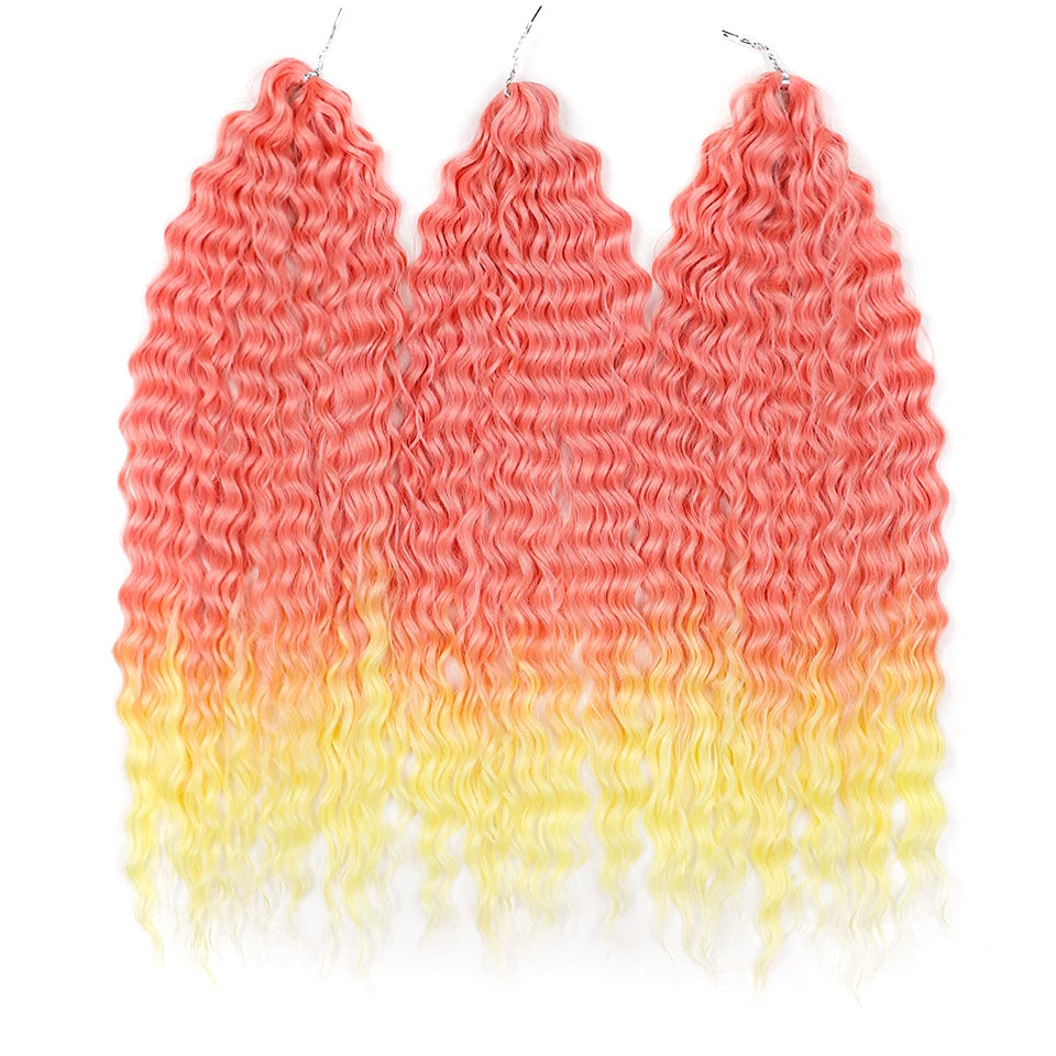 22 Inch Ombre Blonde Rainbow Water Wave Crochet Hair – 300g Synthetic Curly Braiding Extensions