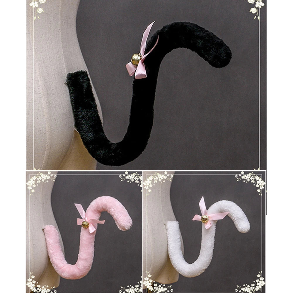 Plush Cat Tail Cosplay Accessory – Cute Anime Lolita Maid Style with Bells, Handmade Costume Prop