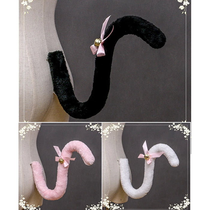 Plush Cat Tail Cosplay Accessory – Cute Anime Lolita Maid Style with Bells, Handmade Costume Prop