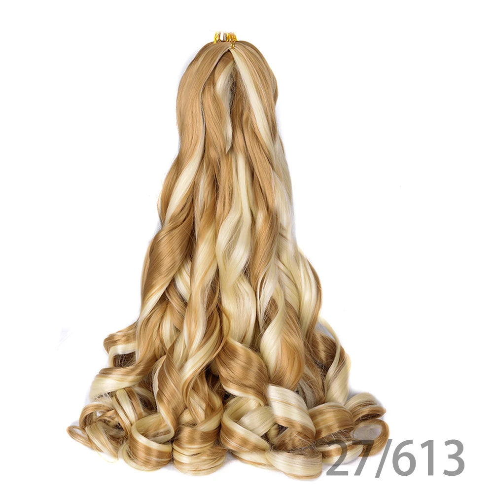 1B/Pink 24" Synthetic French Curly Braiding Hair Pre Stretched Loose Wavy Spiral Curl Crochet Braids Hair Extensions for Women