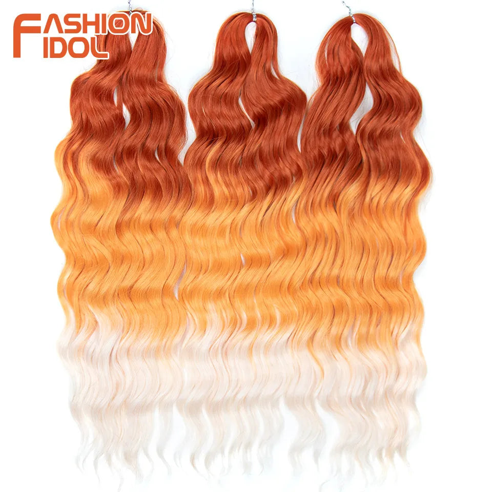 24 Inch Synthetic Hair Water Wave Braiding Hair Extensions Ombre Blonde Deep Wave Afro Curl Twist Crochet Hair for Women