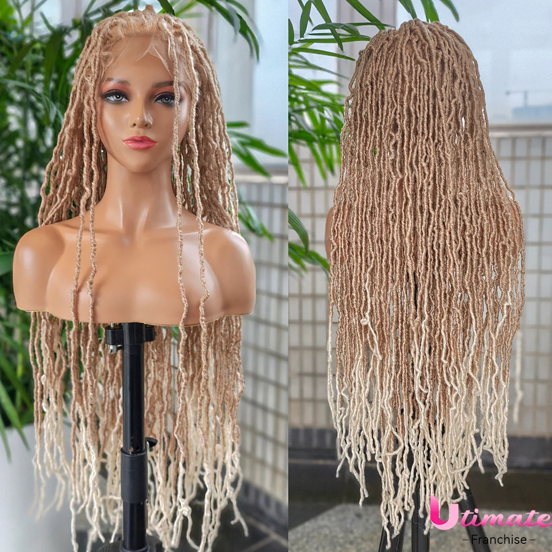 36 Inch Synthetic Braided Hair Wig Full Lace Ombre Colored Hair Wig for Black Women Box Braids Twisted Hairstyle Wigs