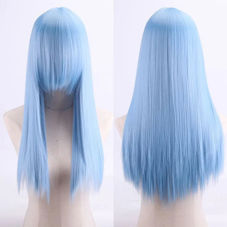 Cosplay Synthetic Wig 60cm Long Straight Curly Hairpiece Thickened High Temp Fiber Rainbow Color Rose Cap Party Halloween