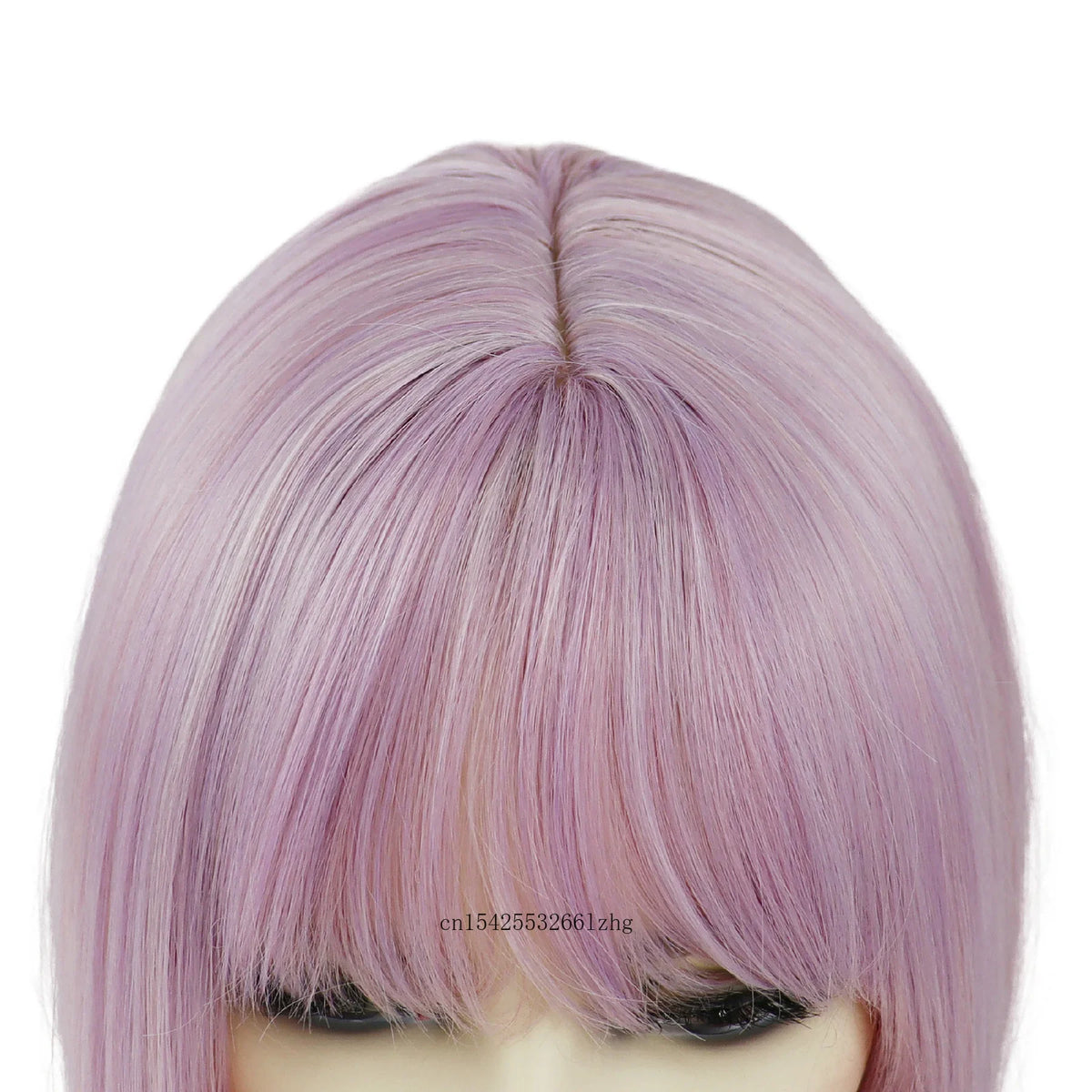 Light Purple Pink Bob Wig with Bangs – Synthetic Straight Cosplay Wig for Women