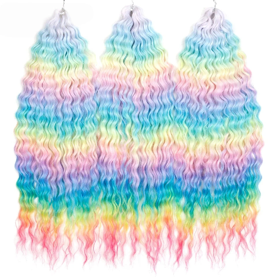 24 Inch Water Wave Crochet Braiding Hair Pink Blonde Synthetic Hair Extensions for Black Women
