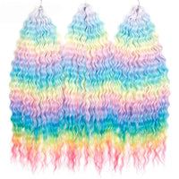 24 Inch Water Wave Crochet Braiding Hair Pink Blonde Synthetic Hair Extensions for Black Women